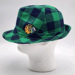 NHL Chicago‎ Blackhawks Authentic Fan Hockey NBC Sports Green Plaid Hat Fedora